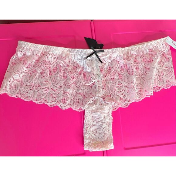 Dreamgirl Stretch Lace Overlap Satin Bow Panty 7177 Medium Light Pink Nwt - Picture 2 of 4